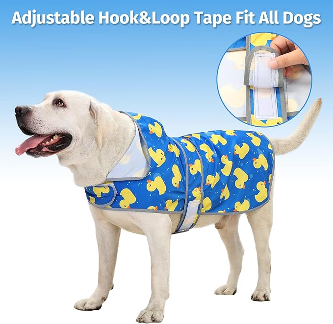 Dog Raincoat Hooded,Waterproof Rain Coat for Dogs with Adjustable Belly Strap,Reflective Strips, Lightweight Slicker Poncho Rain Jacket for Small Medium Large Dogs