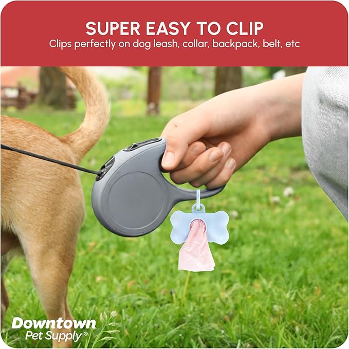 Downtown Pet Supply Unscented Poop Bags for Dogs with Dispenser, 180 Count - Leak-Proof Dog Waste Bags and Bone-Shaped Dog Poop Bags Holder for Leash - Pastel Rainbow, 12.5" x 8.5"