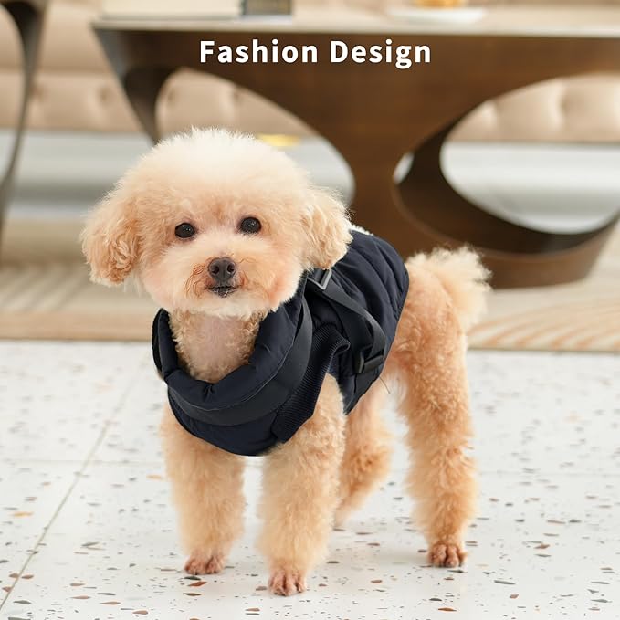 Dog Jacket with Harness,Fleece Lined Warm Puppy Coat for Winter,Soft Windproof Large Dog Vest,Black XXL