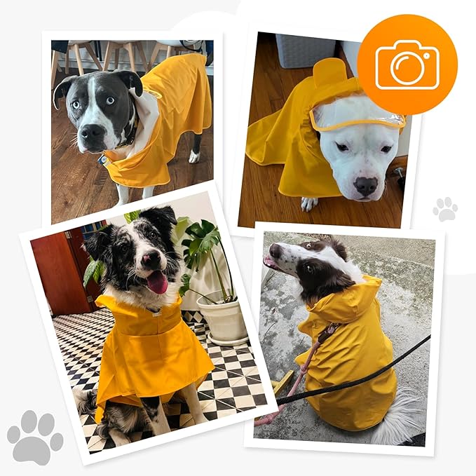Dog Raincoat, Waterproof Windproof Dog Rain Jacket with Hood, Rain Coat with Leash Hole, Adjustable Raincoat Poncho for Small Medium Large Dogs Outdoor (Yellow, Medium)