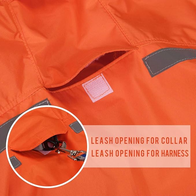 Dog Raincoat with Adjustable Belly Strap and Leash Hole - Hoodie with Reflective Strip - Waterproof Slicker Lightweight Breathable Rain Poncho Jacket for Medium Large Dogs - Easy to Wear, Orange 6XL