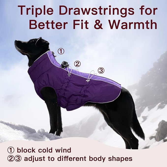 Dog Coat Winter Warm Dog Jackets for Large Dogs Reflective Snowsuit with Harness Fleece Dogs Snow Jacket Waterproof Pet Clothes for Cold Weather