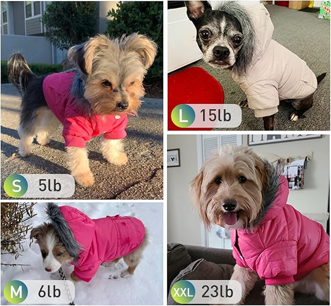 LESYPET Dog Coat for Small Dogs, Windproof Doggie Puffer Jacket with Leash Hole, Extra Warm Dog Jacket Winter Coat, Pink L