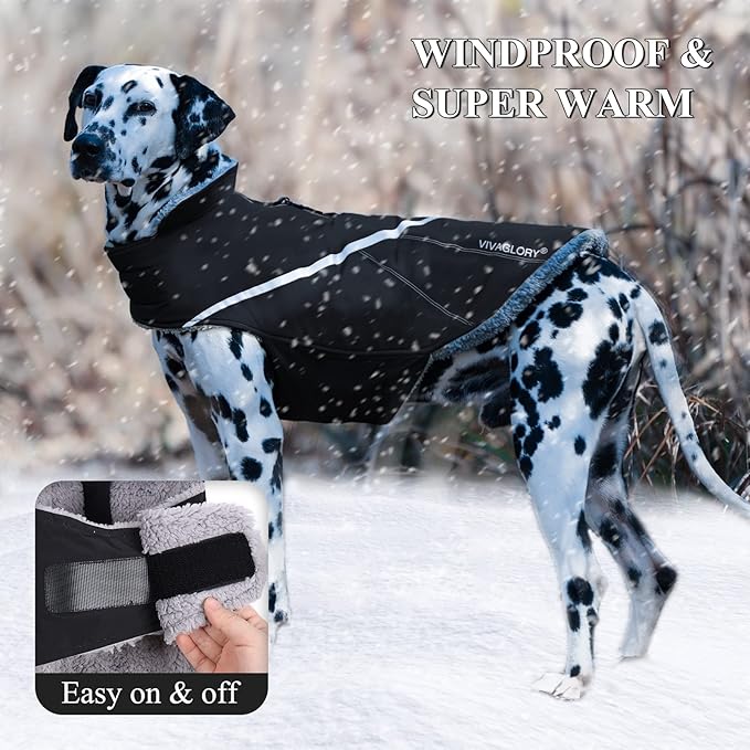VIVAGLORY Cozy Water-Repellent Windproof Dog Vest Winter Coat, Warm Pet Apparel for Cold Weather Dog Jacket for Small Medium Dogs with Furry Collar, Black, M