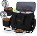 BAGLHER Dog Travel Bag, Airline Approved Pet Tote Organizer with Multi-Function Pockets, 2 X Food Storage Containers and 2 X Collapsible Dog Bowls, Perfect Weekend Pet Travel Set for Dog, Cat Black