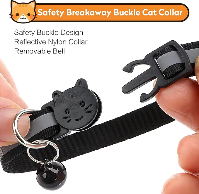 2 Pack Airtag Cat Collar with Bell, Reflective Nylon Kitten Collar with Apple Air Tag Holder and Breakaway Safety Buckle for Puppy Girl Boy Cats, 3/8" in Width and Lightweight, Black