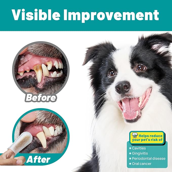 Dog Dental Care Finger Wipes - Teeth Cleaning Finger Wipes for Dog & Cats - Tooth Brushing Kit Dental Wipes for Dog - Reduces Plaque & Freshens Breath (100 PCS, Unscented)