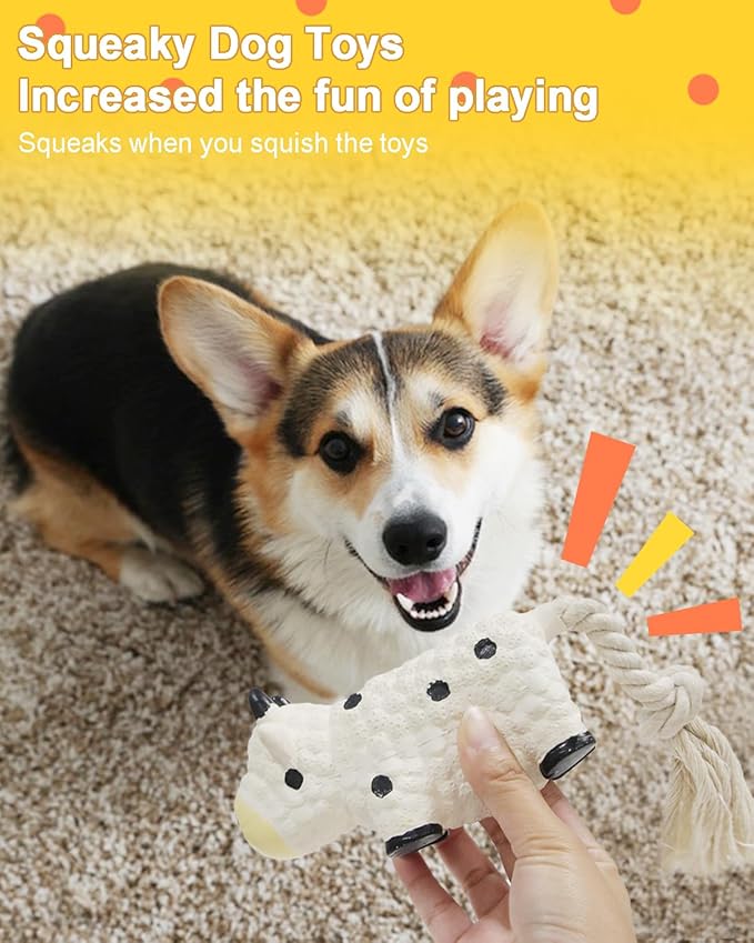 Dog Squeaky Toys Rope Toys Rubber Dog Chew Toy for Small & Medium Dogs for Boredom, Teeth Cleaning, Tug of War Toy (2 Pack)