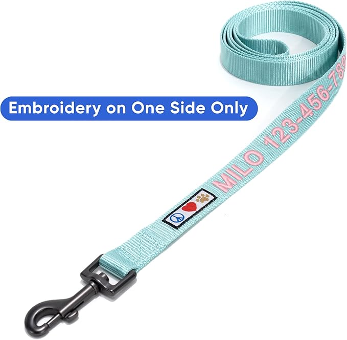 Pawtitas Personalized Dog Leash Embroidered Customize with Your Pet Name & Phone Number Puppy 6 ft Long Extra Small Teal Custom Engraved, Customized 2XS (Pack of 1)