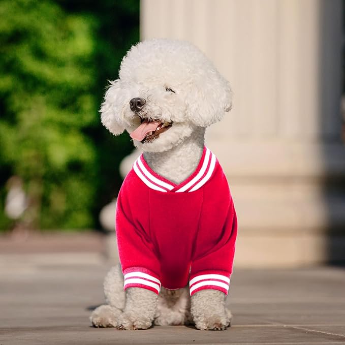 Dog Sweaters for Small Dogs, Brushed Fleece Dog Sweater Baseball Jacket Pet Clothes Soft Warm Sweatshirt Puppy Sweater Boy Girl Pet(Red-S)