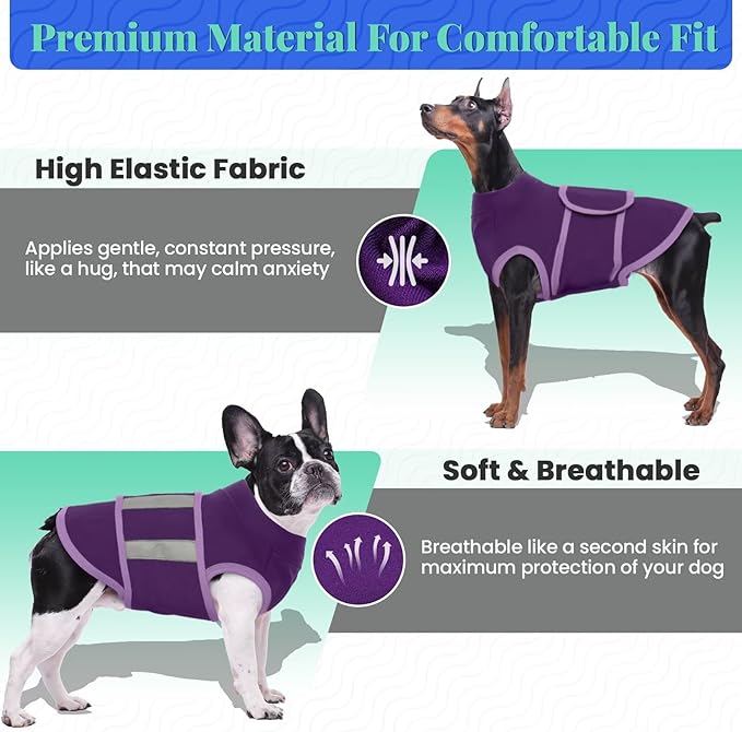 MIGOHI Dog Anxiety Relief Coat,Comfort Anxiety Vest for Dogs,Adjustable Dog Anxiety Calming Wrap for Fireworks,Thunderstorms,Travel,Separation,Anxiety Jacket for Medium Dogs,M, Purple
