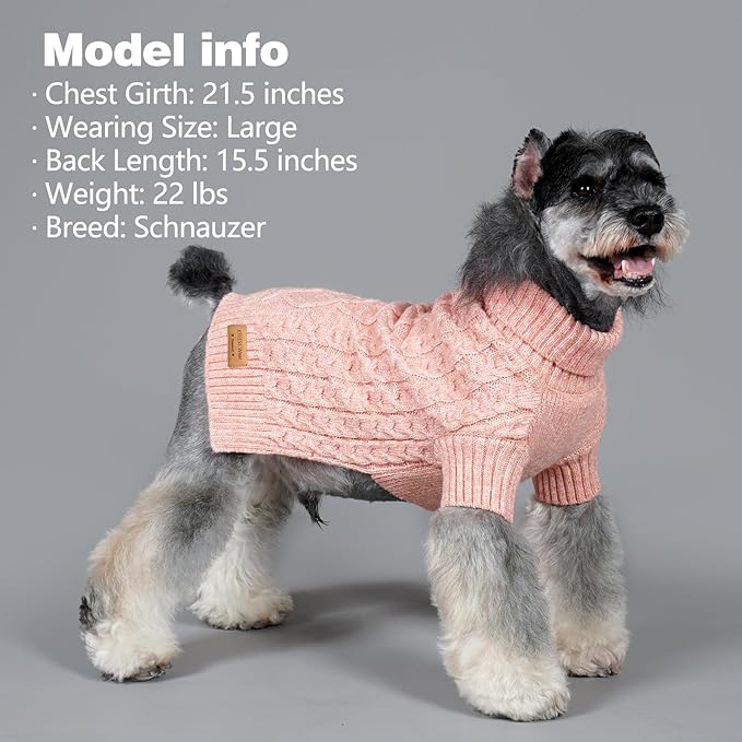 KYEESE Dog Sweater Warm Dogs Clothes Long Sleeve Pet Coats Comfy Dog Sweater for Small Medium Dogs Turtleneck Classic Cable Knit Pet Sweater for Cold Weather, Pink, X-Large