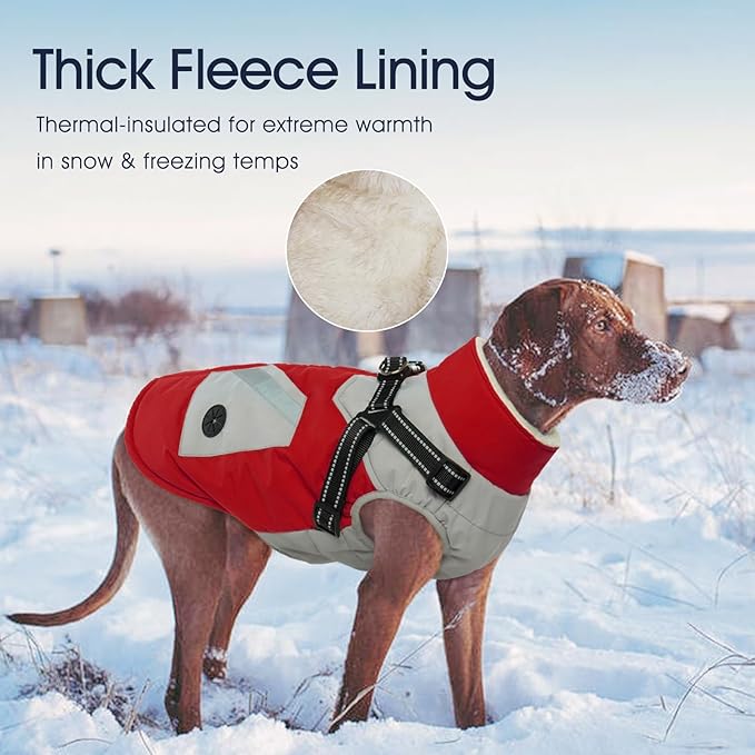 IECOii Dog Coats for Small Dogs Winter Harness Zip Up- Red, XSmall - Warm Polyester Lined Small Dog Winter Coat with D Ring, Waterproof Puppy Coats，Dog Snow Jackets Snowsuit Chihuahua Papillon Maltese