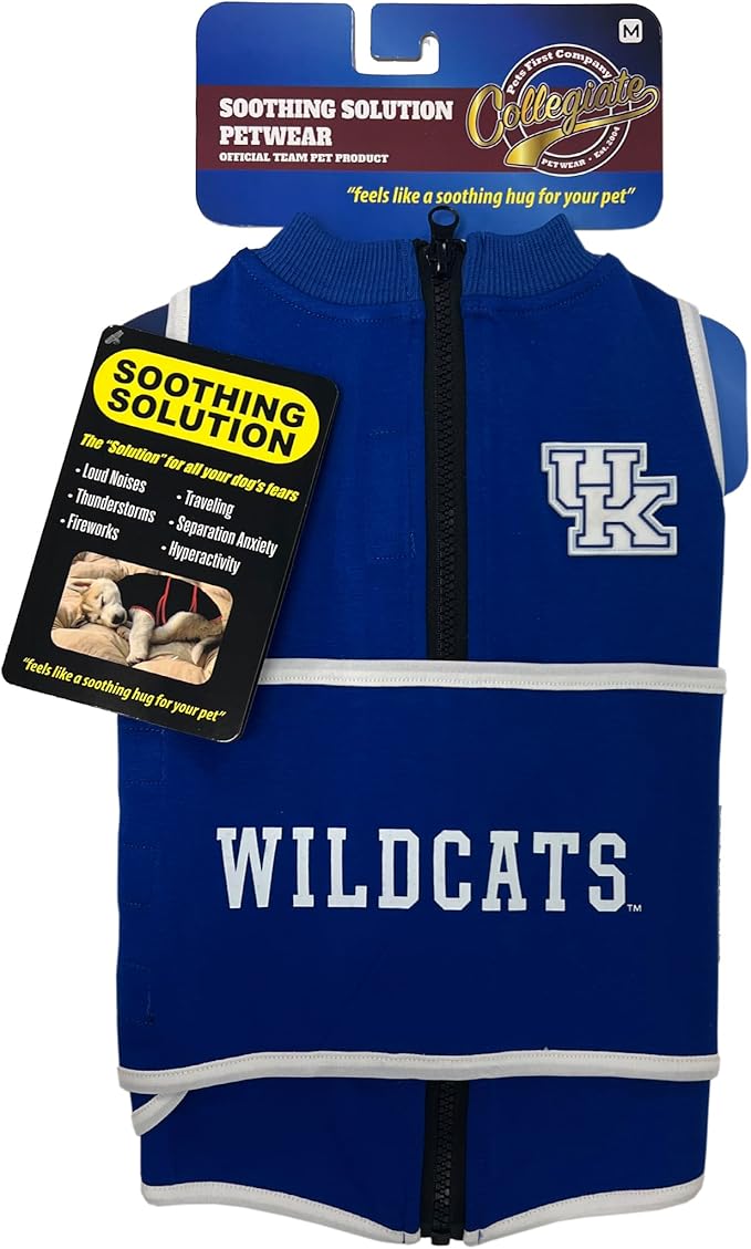 NCAA Kentucky Wildcats Dog Anxiety Shirt Calming Soothing Vest for Dogs Cats with Anxiety, Fears, Fireworks, Loud Noises, Dark, Lonely Keeps Dogs Calm & Feeling Safe, Relaxing Jacket, Medium
