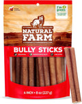 Natural Farm Odor-Free Bully Sticks (4”, 8oz) All-Natural Long-Lasting Chews, 100% Beef Pizzle, Grass-Fed, Grain-Free, Hormone-Free, Protein for Muscle Development & Energy, Perfect for Small Dogs