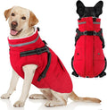 Dogcheer Dog Coat with Harness, Waterproof Warm Dog Winter Jacket with Pockets, Reflective Pet Fleece Jacket Turtleneck Snowsuit for Small Medium Large Dogs - Red, S