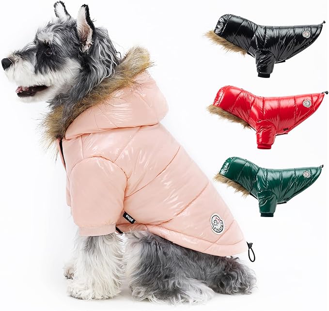 PINA Dog Winter Coat with Faux Fur Hood, Windproof and Warm, Suitable for Small to Large Dogs, Pink, M