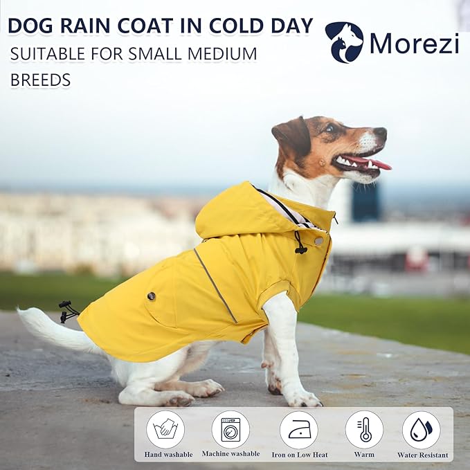Dog Raincoat Waterproof Raincoats Dog rain Jacket Buttons Zipper Hood Drawstring Suitable for Small Medium Yorkie Terrier Schnauzer Poodle Border Collie Labrador 8lbs to 80lbs Yellow S