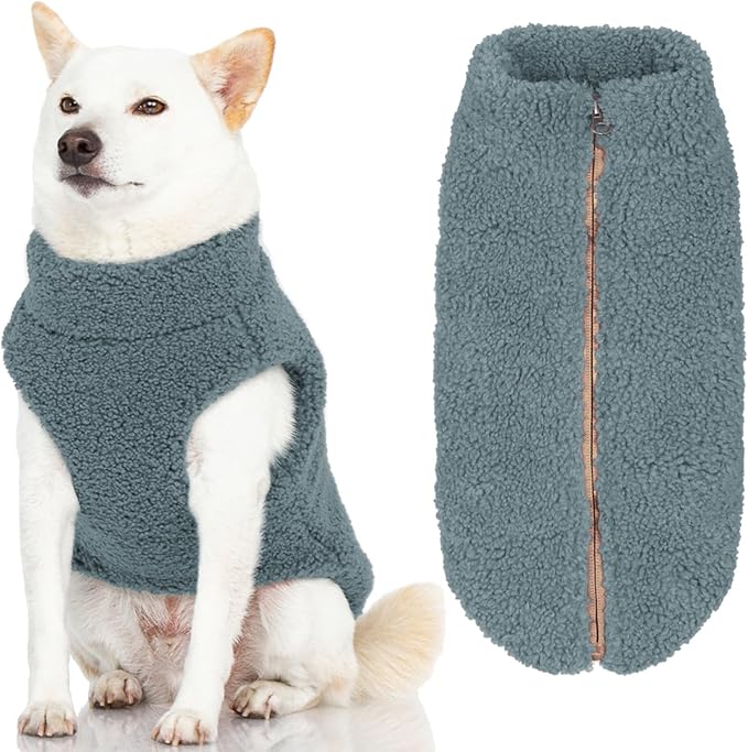 Gooby Sherpa Vest - Stone Blue, 2X-Large - Warm Fuzzy Fleece Step in Dog Jacket - Winter Small Dog Sweater for Everyday Use