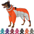 SUNFURA Full Body Dog Coat - Warm Fleece Jacket for Medium Dogs, Turtleneck Winter Coats with Harness, Reflective Dog Snowsuit Windproof Puffer Jackets with Legs for Boston Terrier, Orange M