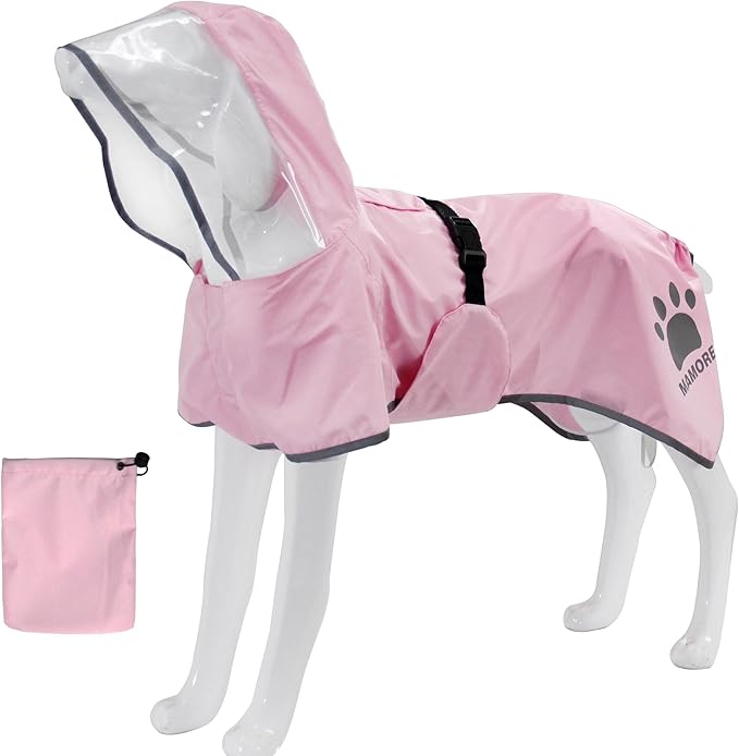 MAMORE Dog Raincoat Waterproof, Lightweight Adjustable Dog Rain Coat Hooded Poncho with Reflective Strip for Large Medium Small Dogs (Pink, Small)