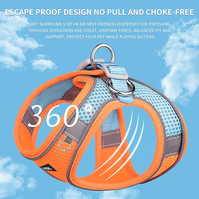 AIITLE Step in Dog Harness and Leash Set - Summer No Pull Escape Proof Vest Harnesses with Soft Mesh and Reflective Bands, Adjustable Pet Outdoor Harnesses for Small and Medium Dogs Orange M