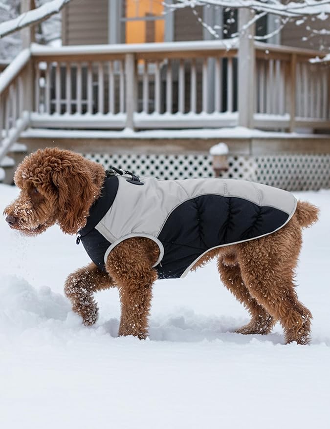 AURUZA Dog Coat, Warm Dog Winter Coat Waterproof Small Dogs Jacket with Harness Built Reflective Pet Vest with Zipper for Medium Dogs Windproof Pet Fleece Vest Snow Jacket for Cold Weather（Black,3XL）