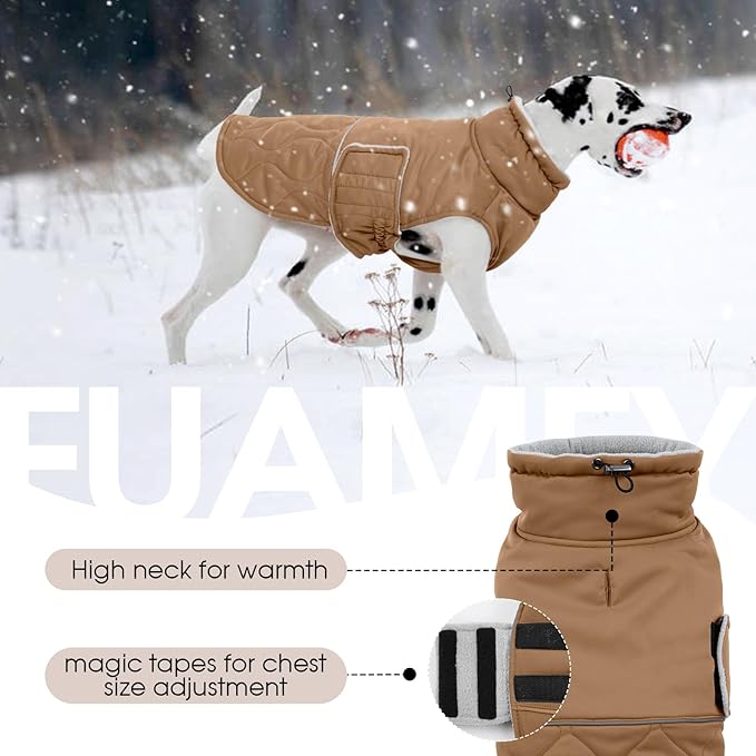 FUAMEY Winter Warm Fleece Turtleneck Dog Jacket, Thick Waterproof Windproof Coats, Dog Snowsuit Vest for Small Medium Large Dogs Pet Clothes