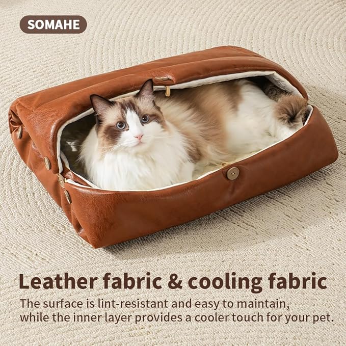 Cat Beds for Indoor Cats Dog Bed for Small Dogs 5 in 1 Function - Leather Mats Bed Cave Pillow Pad for Puppy & Kitten Four-Season 27.5 * 35.4inch Pink