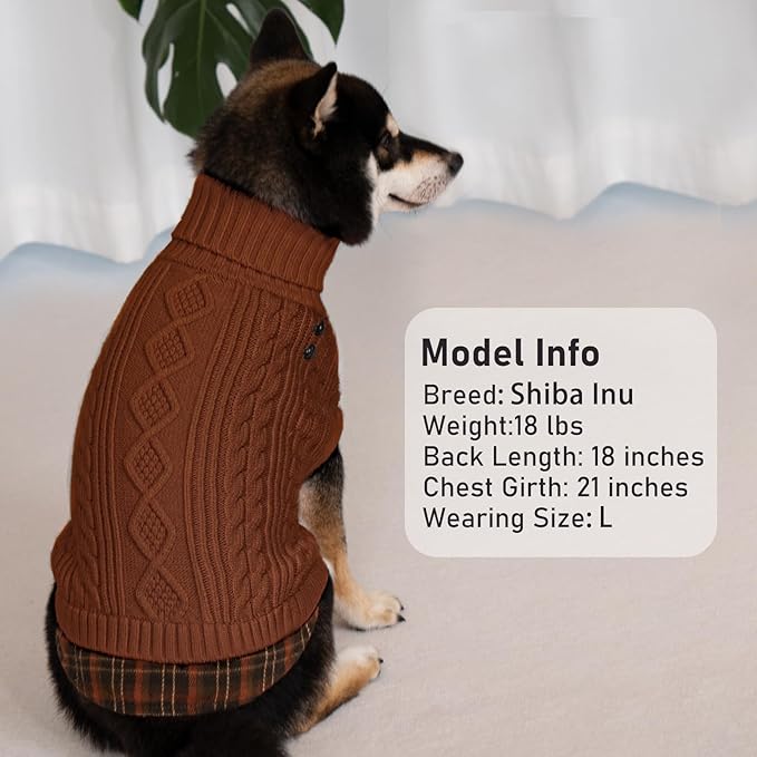 KYEESE Dog Sweater Thick Pet Coat for Fall Winter Cold Weather Stretchy Knitwear Cat Clothes with Gingham Patchwork Soft Pullover Dog Sweaters for Medium Dogs Boy Warm Turtleneck Medium Dogs Sweater