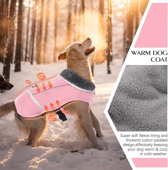 QBLEEV Warm Dog Coat Reflective Dog Jacket, Waterproof Dog Winter Coat Turtleneck Dog Clothes for Cold Weather, Thick Fleece Dog Snowsuit Christmas Dog Vest Pet Apparel for Small Medium Large Dogs L