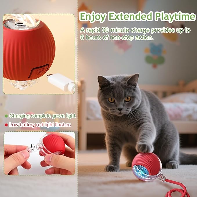 Interactive Cat Toys Balls for Indoor Cats, 2025 New Motion Activated Cat Balls with 360° Smart Automatic Rolling Moving for Bored Kitten Pet Cats Dogs (Gray)