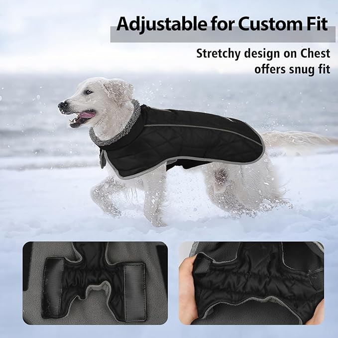 Fragralley Dog Coat Small, Waterproof Dog Jacket with Warm Fleece Lining, Adjustable Reflective Dogs Winter Coat, Turtleneck Pet Coats for Cold Weather (Black S)