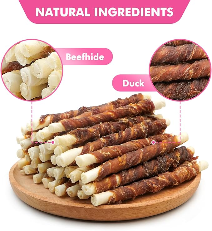 Dog Treats, 5 Inch Duck Wrapped Rawhide Sticks for Dogs, Teeth Cleaning Dog Chew Snacks for Puppy and Small Dogs, 8.8oz
