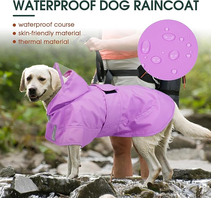 Kuoser Dog Raincoat, Waterproof Dog Rain Jacket with Clear Hooded Double Layer, Lightweight Reflective Dogs Rain Coat with Adjustable Belly Strap, Rain Coats for Extra Large Dogs Outdoor Wear,Pink 2XL