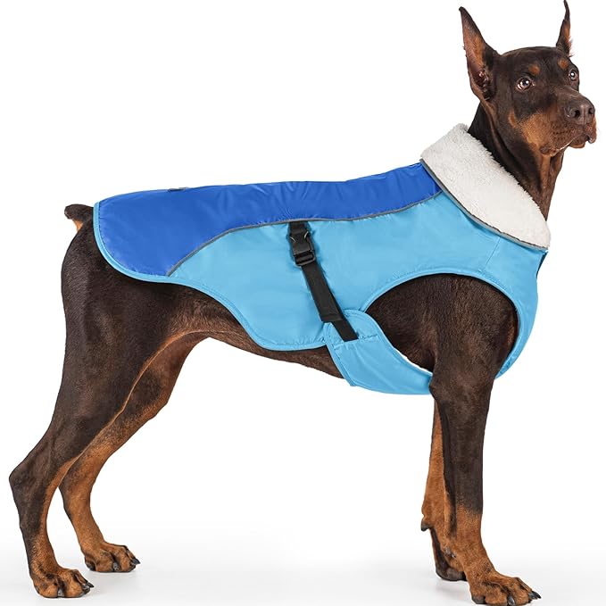 EMUST Dog Cold Weather Coats, Fleece Lining Small/Medium/Large Dog Jacket for Winter, Warm Pet Winter Clothes for Large Dogs, New Blue, XL