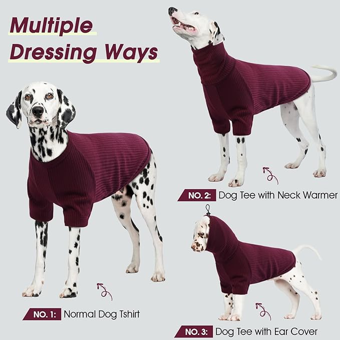 ROZKITCH Dog Shirt with Hoodie Dog Ears Cover 2 in 1, Soft Lightweight Dog Striped T Shirt Pullover Dog Tank with Detachable Ear Wrap, Dog Hoodie Tshirt Dog Boy Girl, Stretchy Sweater WineRed S