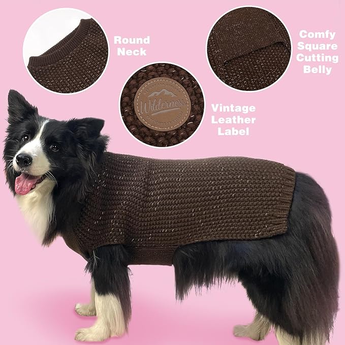 KYEESE Dog Sweater with Leash Hole Warm Pullover with Reflective Yarn for Small and Medium Dogs Male Soft Knit Pullover Boy Dog Coats Cozy Lightweight Thick Sweater,Khaki,Large