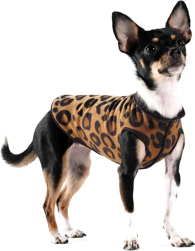 Goldpaw Duluth Double Fleece Dog Sweater Vest for Small Dogs - Soft, Stretchy Dog Fleece - Warm Pet Jacket for Fall and Winter - Premium Pet Outerwear - Machine Washable - Leopard/Black - Size 14