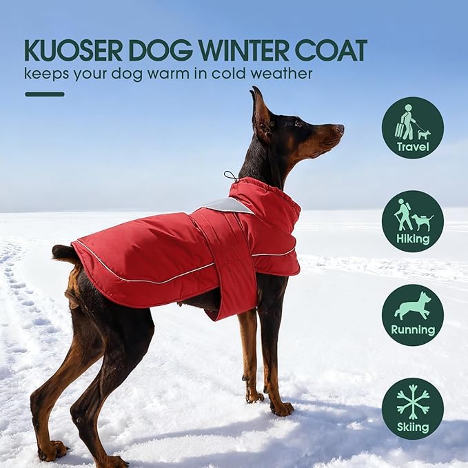 Kuoser Dog Coat, Dog Jackets for Small Dogs, Winter Reflective Puppy Puffer Jacket, Waterproof Dogs Snowsuit with Fleece Lining, Turtleneck Pet Vest Apparel for Cold Weather