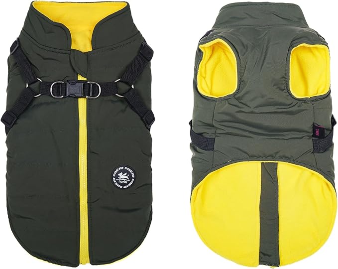 Norbi Dog Coat - Winter Jacket with Built-in Harness, Adjustable for Small to Large Dogs, Warm for Cold Weather