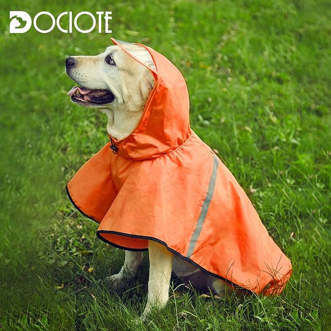 Dog Raincoat with Adjustable Belly Strap and Leash Hole - Hoodie with Reflective Strip - Waterproof Slicker Lightweight Breathable Rain Poncho Jacket for Medium Large Dogs - Easy to Wear, Orange 6XL