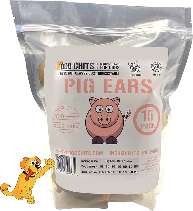 Dog Chits Pig Ears for Dogs – 100% Natural Baked Pig Ear Dog Treats & Training Chews – High Protein, Lower Fat, Grain-Free – Great for Puppies, Dental Support – Medium Size, 15 Pack – Made in USA