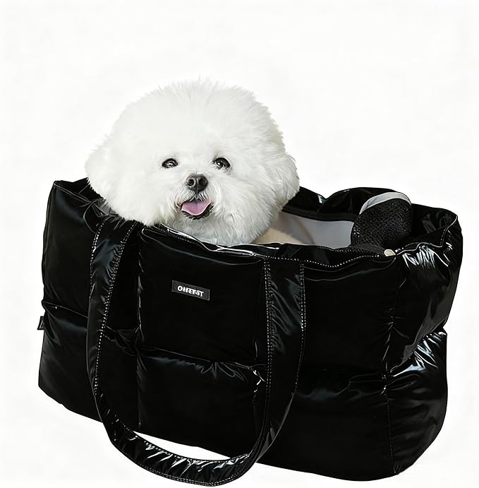 Small Dog Carrier Purse & Cat Tote Bag, Soft-Sided Handbag with Safety Strap, Breathable Mesh, Comfort Carry & Plush Cotton Interior, Lightweight Pet Travel Carrier for Daily Adventures (Black)