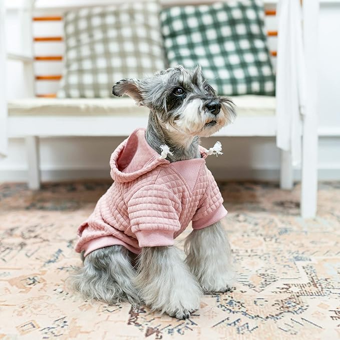 BEAUTYZOO Small Dog Hoodie Sweater with Pockets, Dog Clothes for Small Medium Dogs Boy Girl, Waffle-like Laminated Cotton Pet Coats with Hat and Leash Hole, All Weather Coat for Puppy Doggie Chihuahua