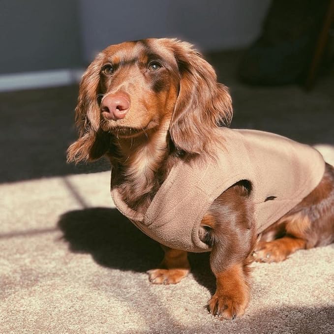 Gooby - Fleece Vest, Small Dog Pullover Fleece Jacket with Leash Ring, Clay, Small