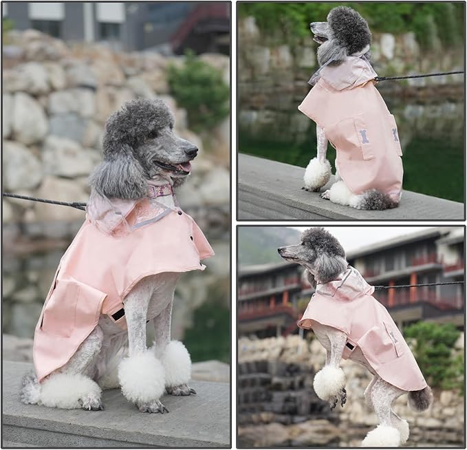 Dog Raincoat Waterproof, Adjustable Reflective Hooded Dog Rain Poncho with Leash Hole for Small Medium Large Dogs (Pink, XX-Large)