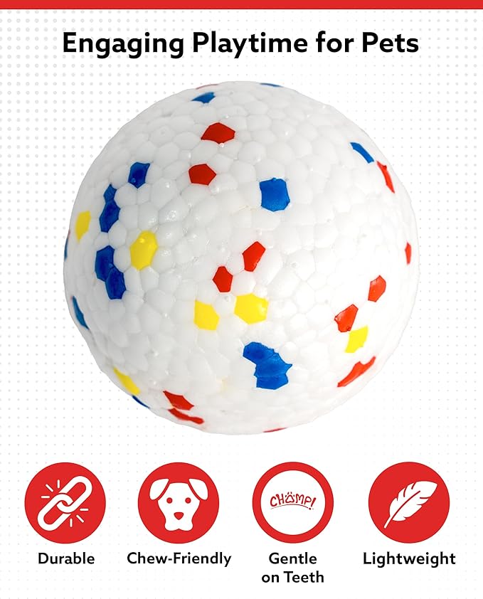 ALPI Chomp Ball - Durable Chew Toys for Dogs & Other Pets - Stimulating Dog Toys for Aggressive Chewers - Soft Dog Chews - 3-Pack, White