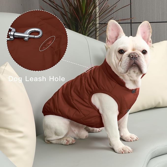 2 Layers Fleece Lined Warm Dog Jacket for Puppy Winter Cold Weather,Soft Windproof Small Dog Coat,Brown S