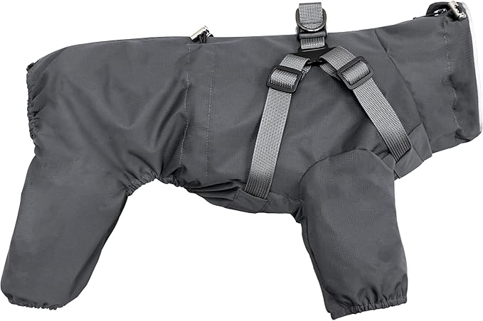 Mile High Life Waterproof Dog Raincoat, Full Coverage Small Dog Rain Coat with Harness, Adjustable 4 Legs Puppy Rain Jacket with Reflective Strip and Elastic Cuffs (Gray, XS Back Length 11.4")